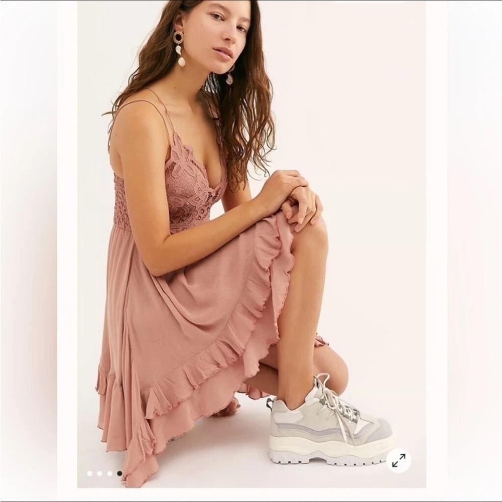 Free People FP One Dusty Rose Pink Adella Slip Flowy Lace Slip Dress, Size Large